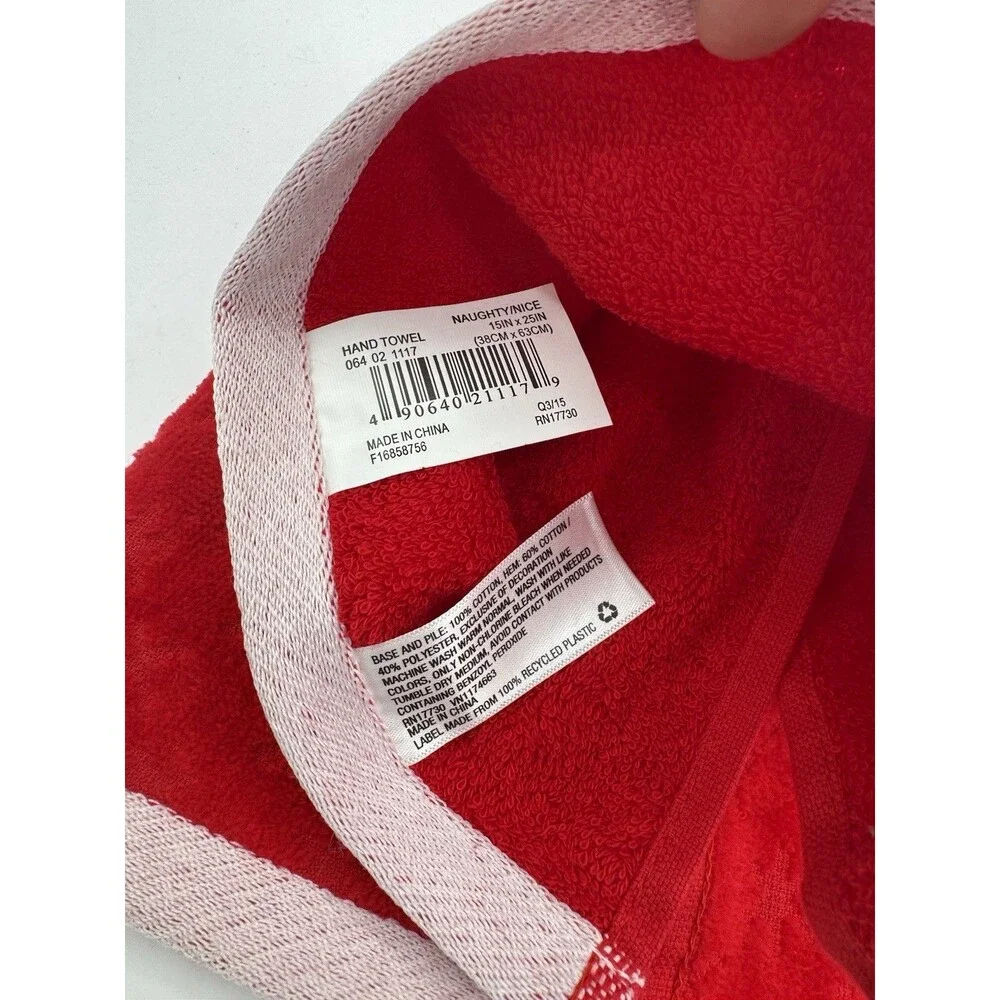 Naughty And Nice Christmas Hand Towels Red White Seasonal New Cotton